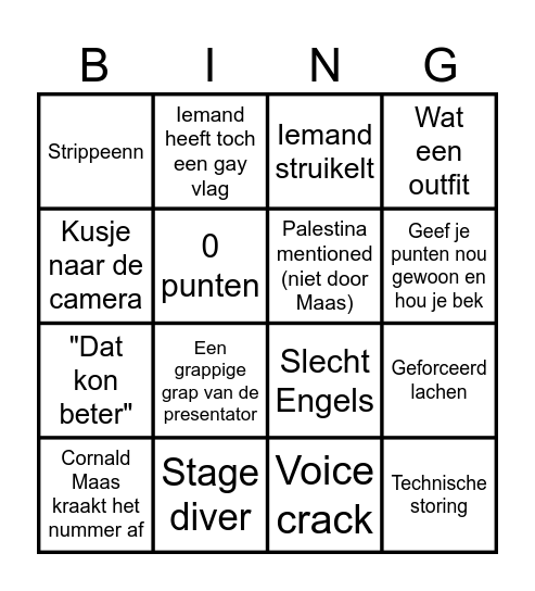 Songfestival 2025 Bingo Card