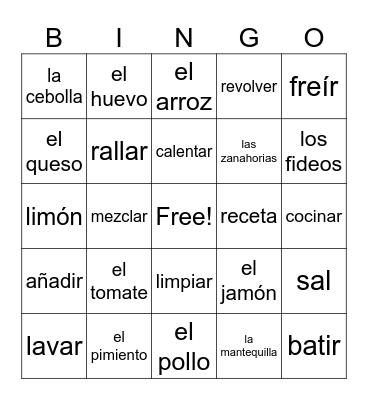 cocinar Bingo Card