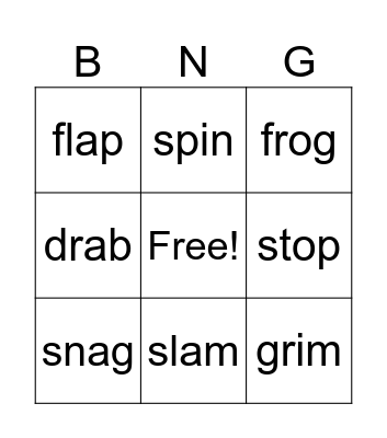 4 Sounds 1 Syllable Word Bingo Card
