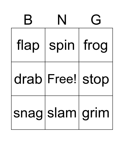 4 Sounds 1 Syllable Word Bingo Card