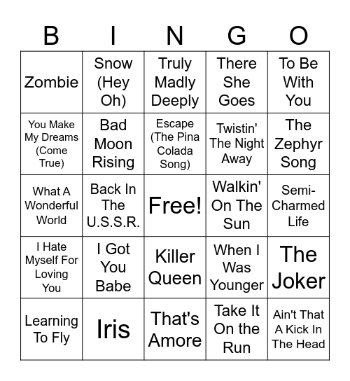17 Music Bingo Round #2 Bingo Card