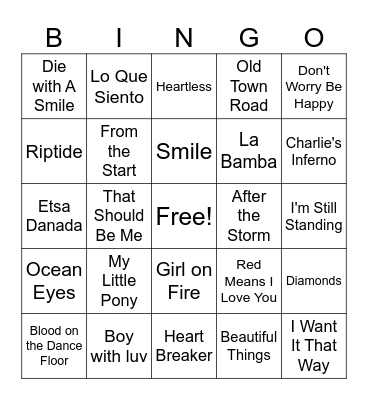 5th Period Song Bingo Card
