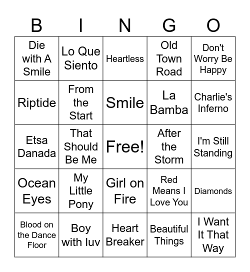 5th Period Song Bingo Card