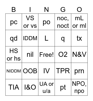 Med Term 5 & 6 Bingo Card