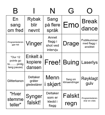 Eurovision 2025 Bingo Card