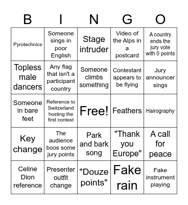 Eurovision Bingo Card Bingo Card