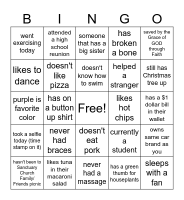 Find Someone Who..... Bingo Card