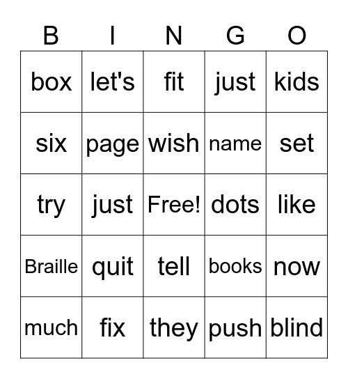 The Story of Louis Braille Bingo Card