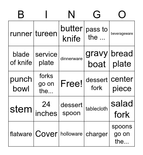 5.01 Table Appointments Bingo Card