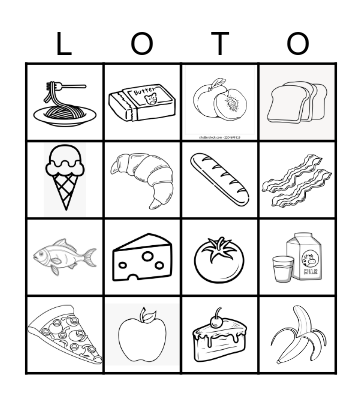 La nourriture Bingo Card