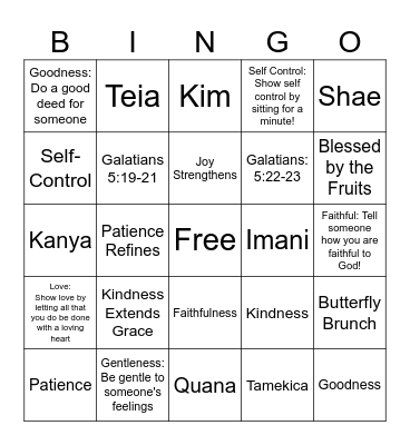 Fruit of the Spirit Bingo Card