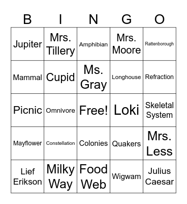 3rd Grade CKLA BINGO Card