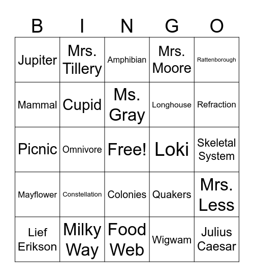 3rd Grade CKLA BINGO Card