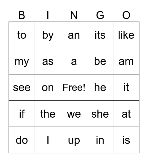 Boyd Kinder Sight words Bingo Card