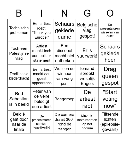 Eurosong 2025 bingo Card