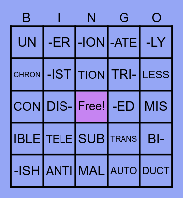 MORPHEME TIME Bingo Card