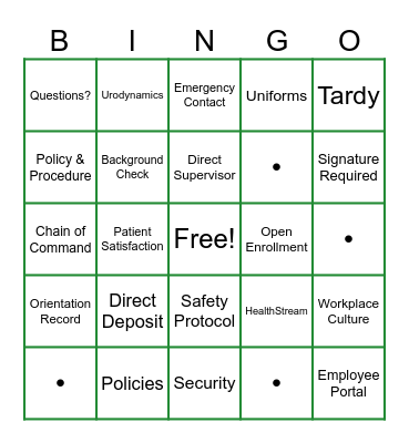 Orientation Bingo Card