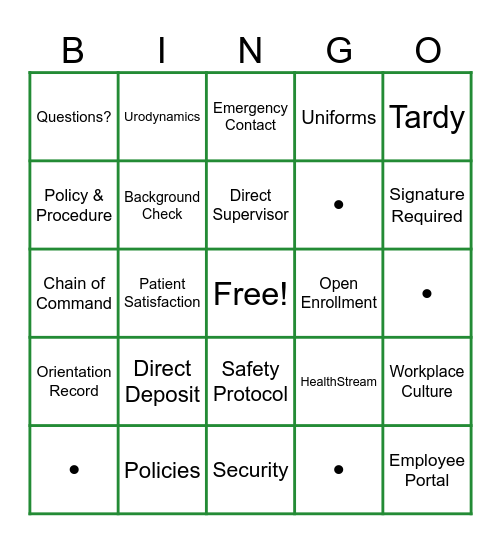 Orientation Bingo Card