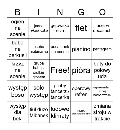 Eurowizja bingo! Bingo Card