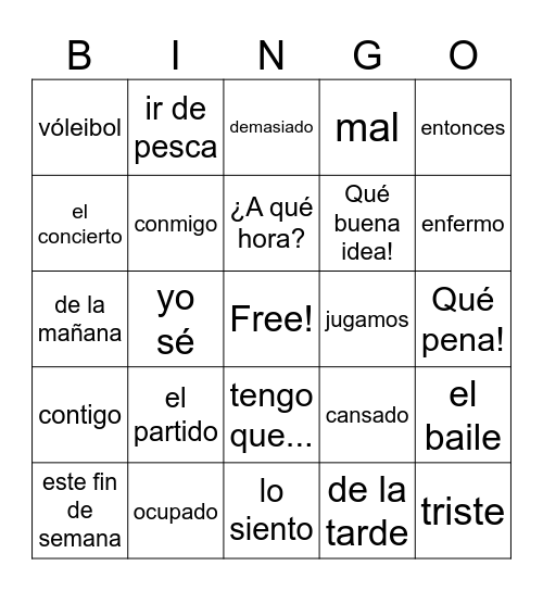 SP 1A Ch 4B vocab Bingo Card