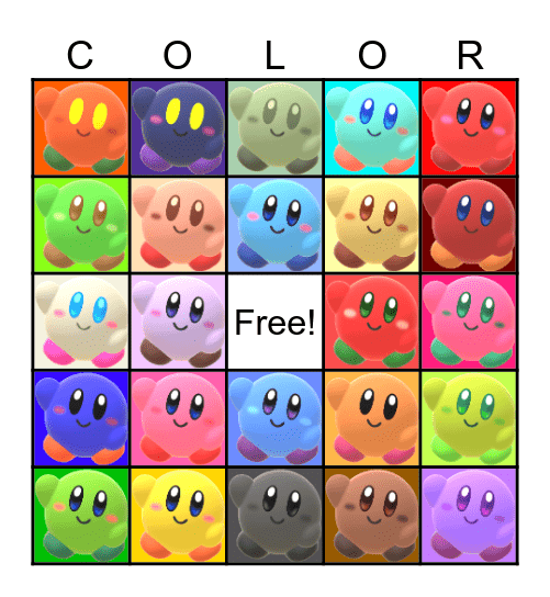 Kirby Color bingo Card