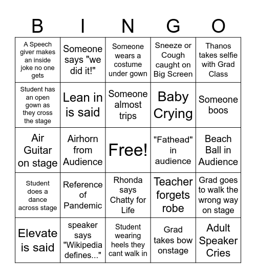 Chatty Grad Bingo 2025 Bingo Card