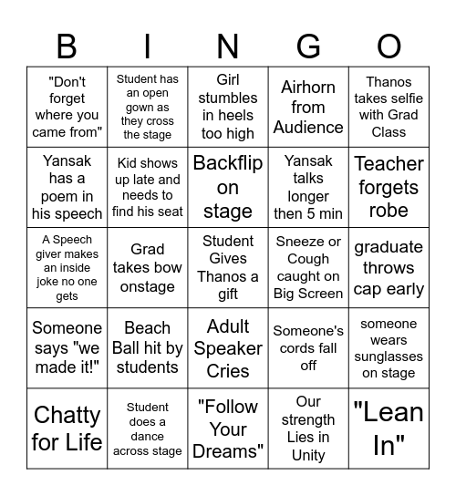 Chatty Grad Bingo 2026 Bingo Card