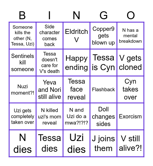 Murder Drones finale predictions Bingo Card