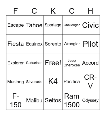 Dealers United Bingo Card