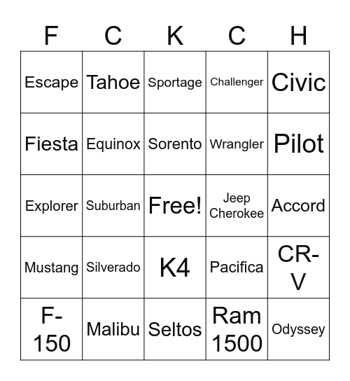Dealers United Bingo Card