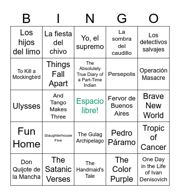 Banned Books Bingo Card