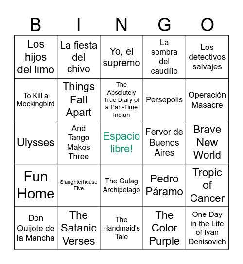 Banned Books Bingo Card