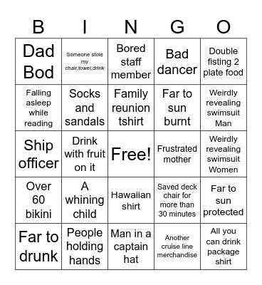 Cruise BINGO People watching Bingo Card