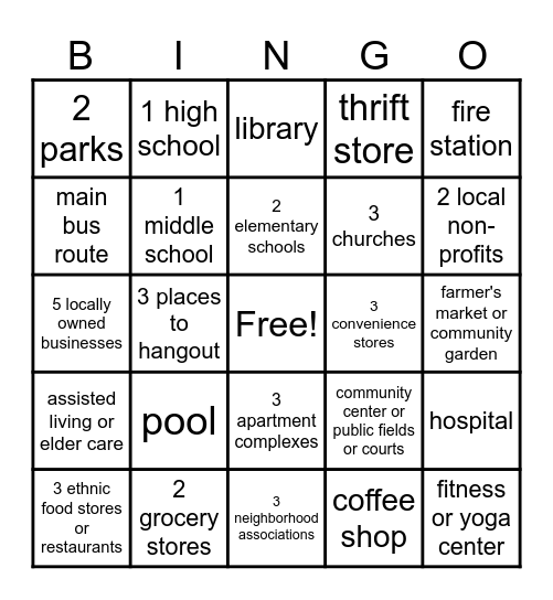 Name These in Our Neighborhood Bingo Card