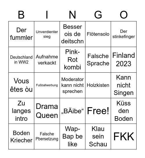 ESC 13.5.2025 Bingo Card