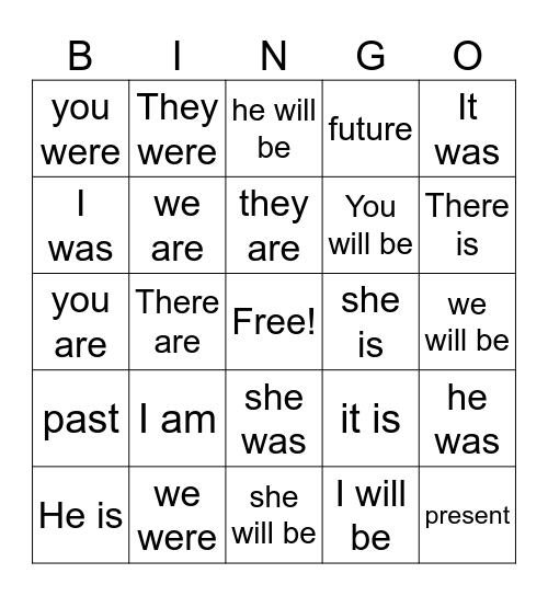 Be Verb Bingo Card