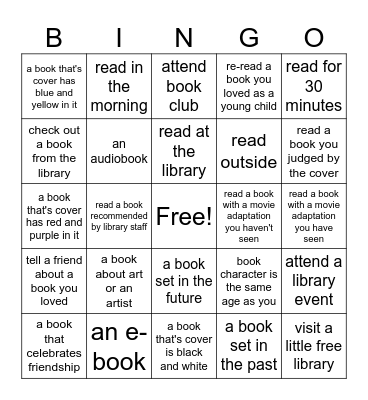 Teen Summer Book Club Bingo Card