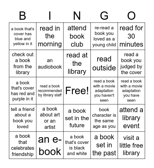 Teen Summer Book Club Bingo Card