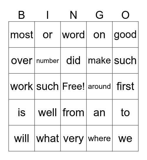 HFW Review Bingo Card