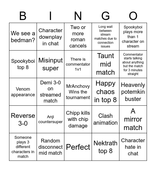 Beginners tournament Bingo Card