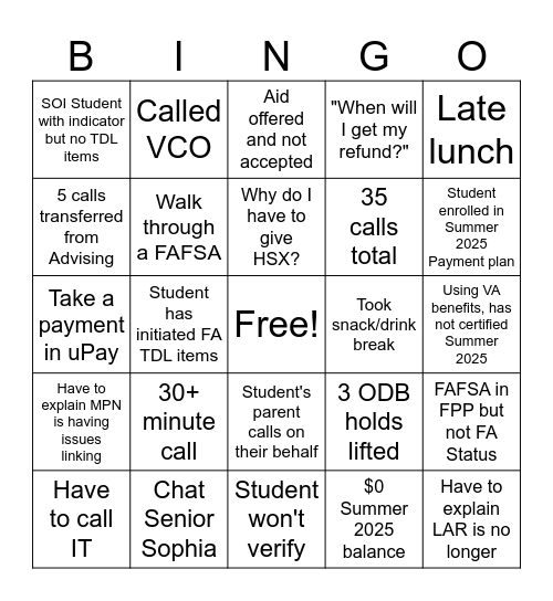 Peak Madness! Bingo Card
