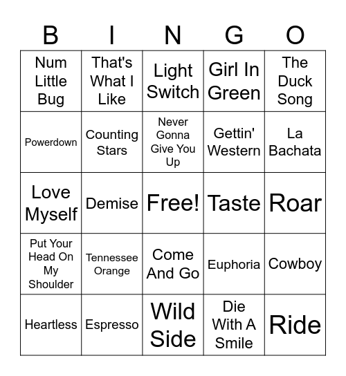 Seiloff 2 - Soundtrack of My Life Bingo Card