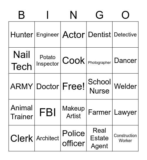 Career Bingo Card