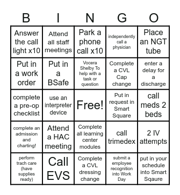 New Grad Survival Bingo Card