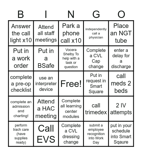 New Grad Survival Bingo Card