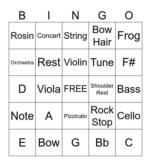 6th and 7th Grade Orchestra Bingo Card