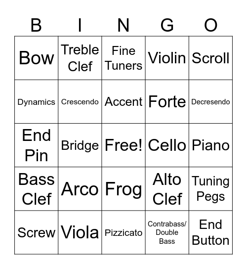 Orchestra Bingo Card