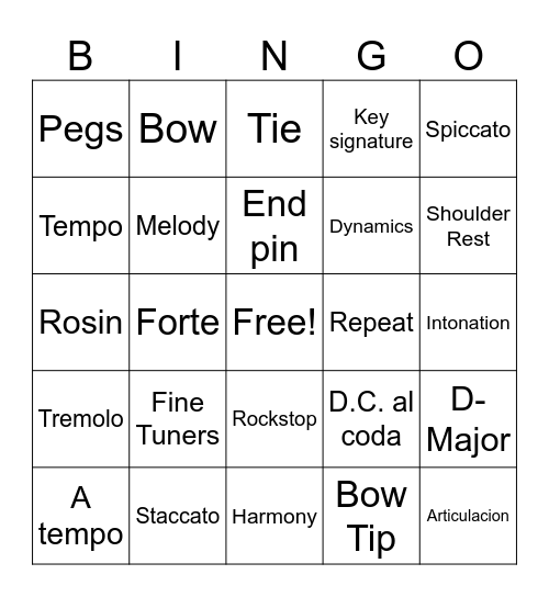Essential Orchestra Vocabulary Bingo Card