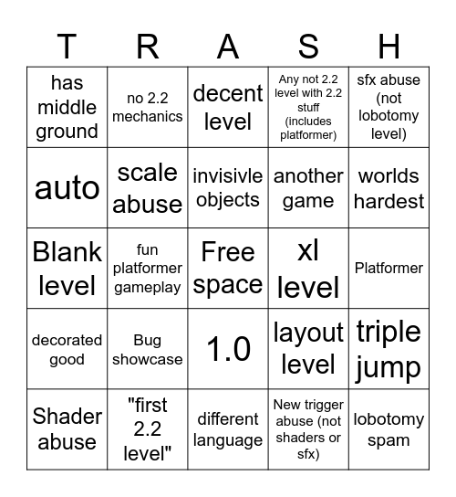 Geometry Dash 2.2 Recent Tab Bingo Card