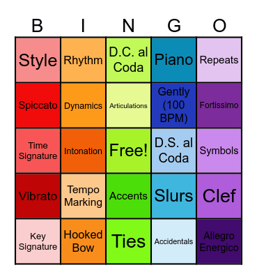 SIGHT READING Bingo Card